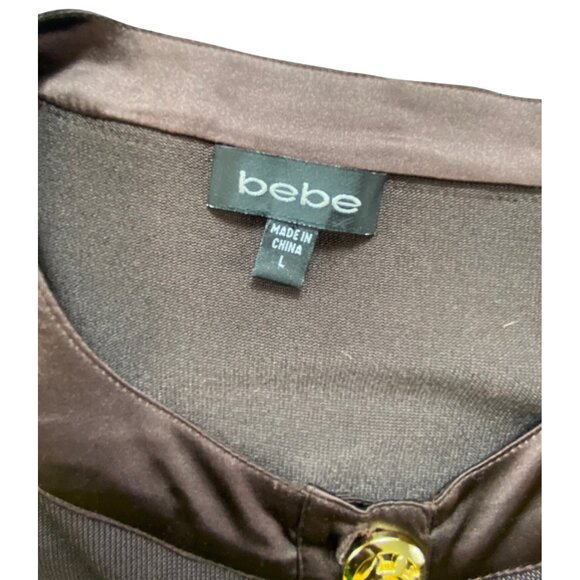 Bebe Chocolate Brown Gold Buttons Cardigan Sweater Top Size Large Stretch Y2K - Picture 3 of 5